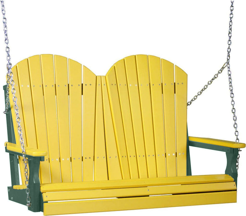 LuxCraft LuxCraft Yellow Adirondack 4ft. Recycled Plastic Porch Swing With Cup Holder Yellow on Green / Adirondack Porch Swing Porch Swing 4APSYG-CH
