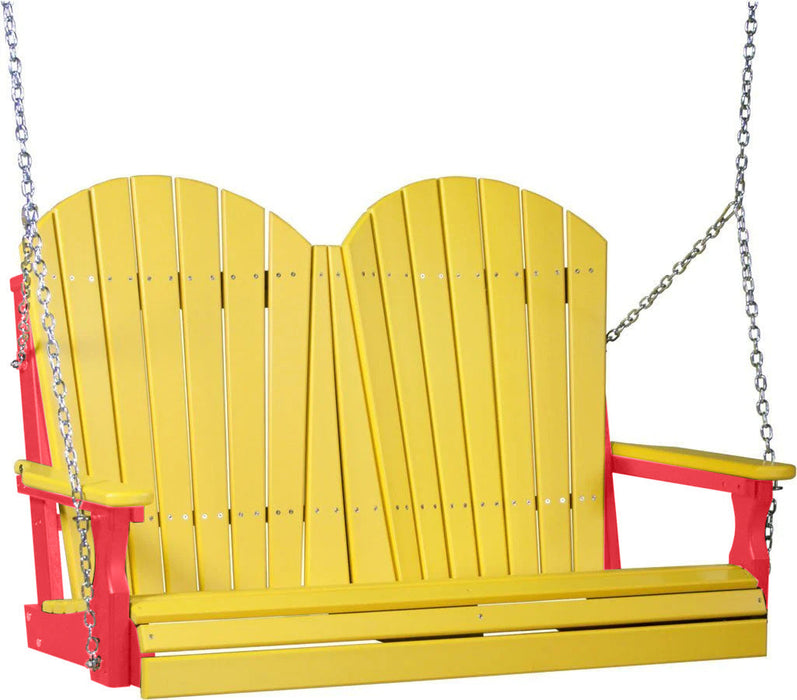 LuxCraft LuxCraft Yellow Adirondack 4ft. Recycled Plastic Porch Swing With Cup Holder Yellow on Red / Adirondack Porch Swing Porch Swing 4APSYR-CH