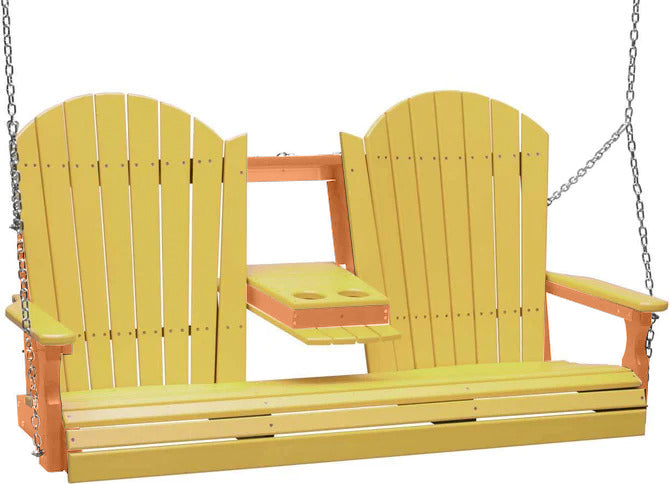 LuxCraft LuxCraft Yellow Adirondack 5ft. Recycled Plastic Porch Swing With Cup Holder Porch Swing