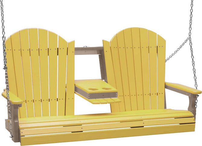 LuxCraft LuxCraft Yellow Adirondack 5ft. Recycled Plastic Porch Swing With Cup Holder Porch Swing
