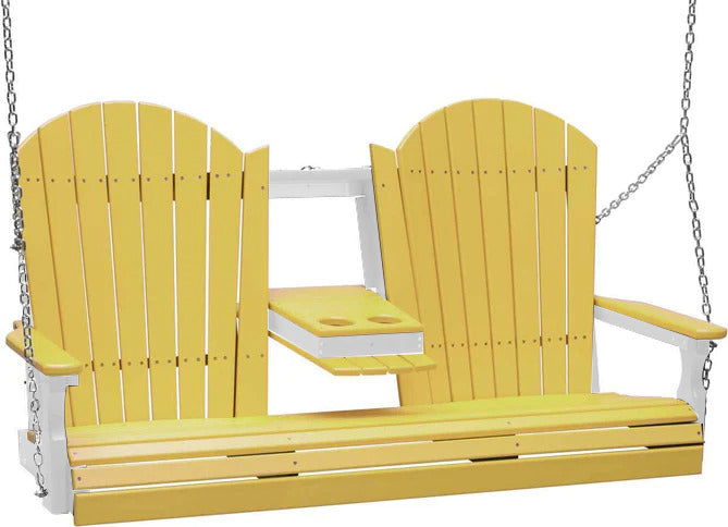 LuxCraft LuxCraft Yellow Adirondack 5ft. Recycled Plastic Porch Swing With Cup Holder Yellow on Gray / Adirondack Porch Swing Porch Swing