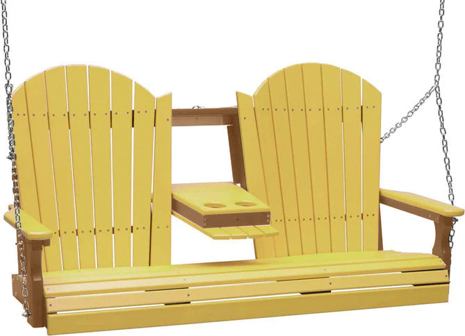 LuxCraft LuxCraft Yellow Adirondack 5ft. Recycled Plastic Porch Swing Yellow on Antique Mahogany / Adirondack Porch Swing Porch Swing 5APSYAM