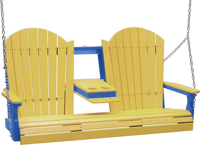 LuxCraft LuxCraft Yellow Adirondack 5ft. Recycled Plastic Porch Swing Yellow on Blue / Adirondack Porch Swing Porch Swing 5APSYBL