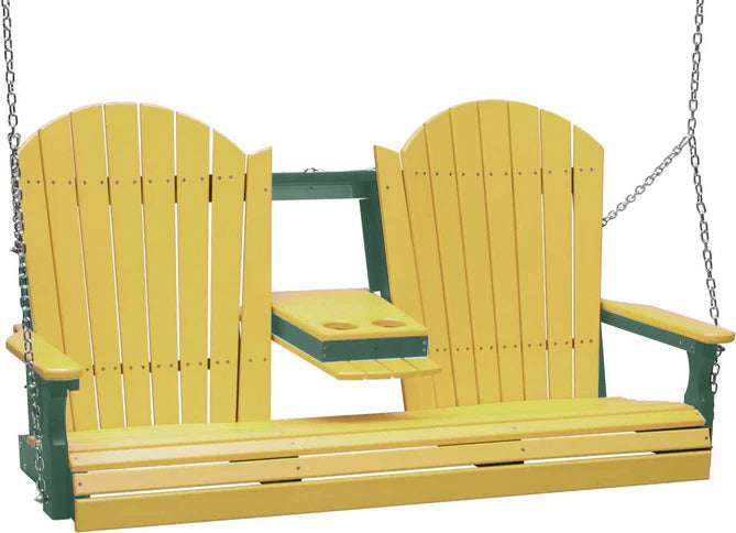 LuxCraft LuxCraft Yellow Adirondack 5ft. Recycled Plastic Porch Swing Yellow on Green / Adirondack Porch Swing Porch Swing