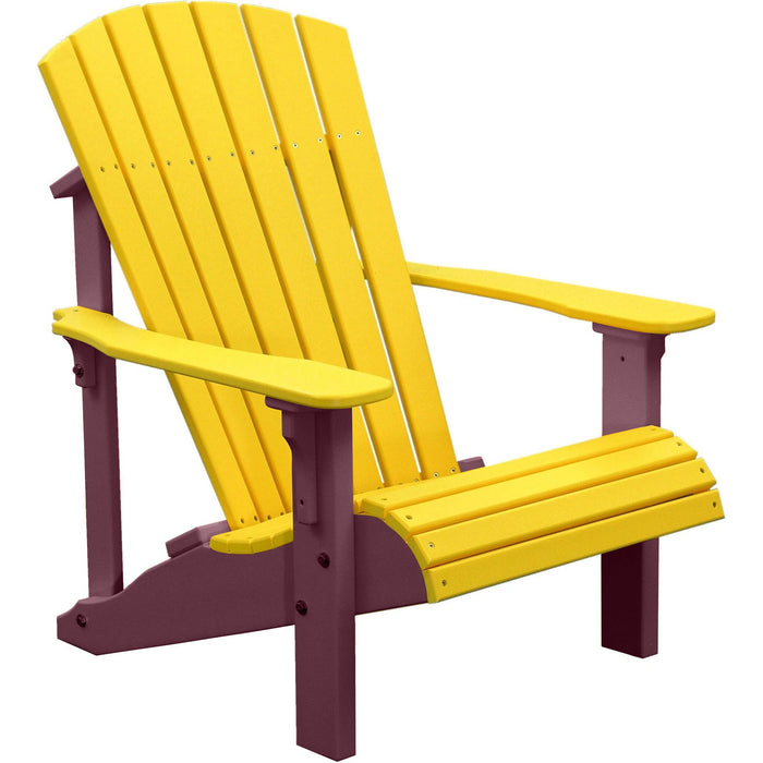 LuxCraft LuxCraft Yellow Deluxe Recycled Plastic Adirondack Chair With Cup Holder Yellow on Cherrywood Adirondack Deck Chair PDACYCW-CH