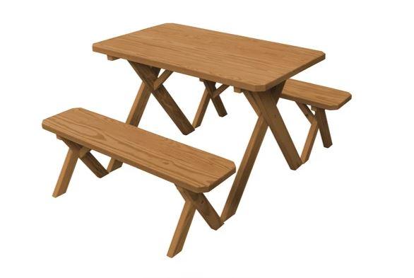 A & L Furniture A & L Furniture Cross-leg Table w/2 Benches - Specify for FREE 2" Umbrella Hole Table & Benche