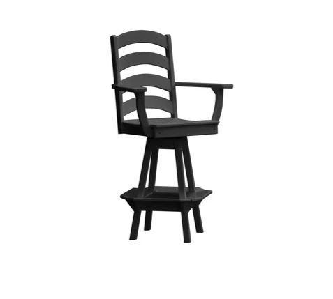A & L Furniture A & L Furniture Ladderback Swivel Bar Chair w/ Arms Black Dining Chair 4123-Black