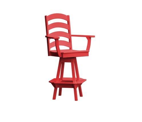A & L Furniture A & L Furniture Ladderback Swivel Bar Chair w/ Arms Bright Red Dining Chair 4123-BrightRed