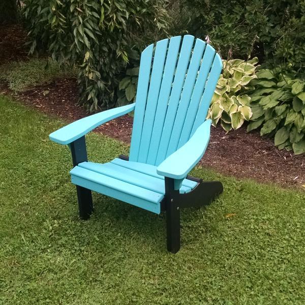 A & L Furniture A & L Furniture Poly Fanback Adirondack Chair w/Black Frame Aruba Blue Chair 880B-Aruba Blue
