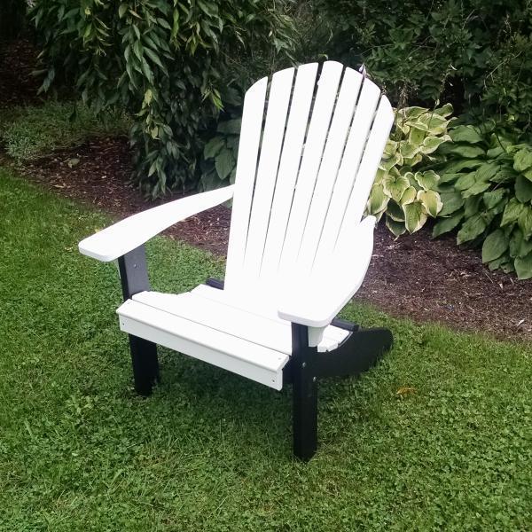 A & L Furniture A & L Furniture Poly Fanback Adirondack Chair w/Black Frame White Chair 880B-White