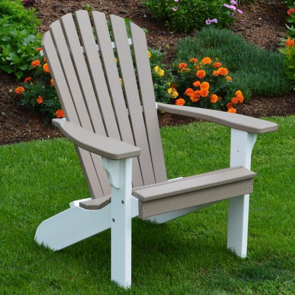 A & L Furniture A & L Furniture Poly Fanback Adirondack Chair w/ White Frame Weathered Wood Chair 880W-Weathered Wood