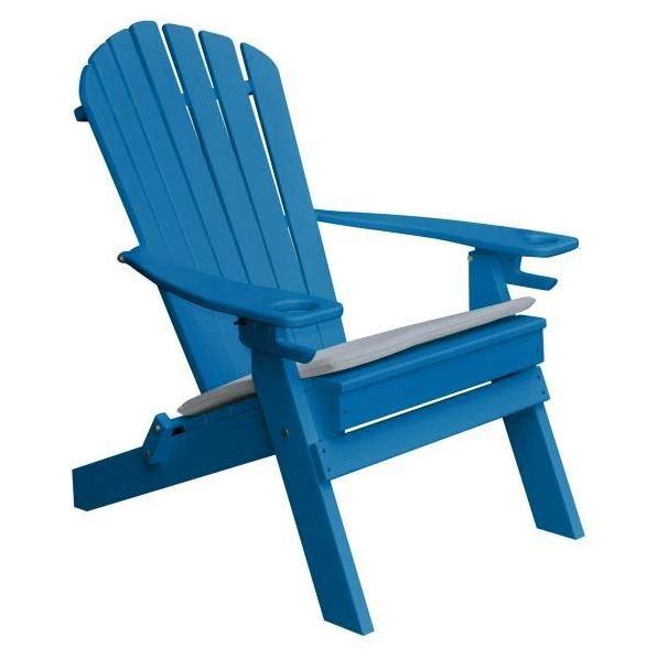 A & L Furniture A & L Furniture Poly Folding Adirondack Chair w/2 Cupholders Blue Chair 881E-Blue
