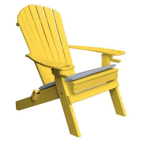A & L Furniture A & L Furniture Poly Folding Adirondack Chair w/2 Cupholders Lemon Yellow Chair 881E-Lemon Yellow