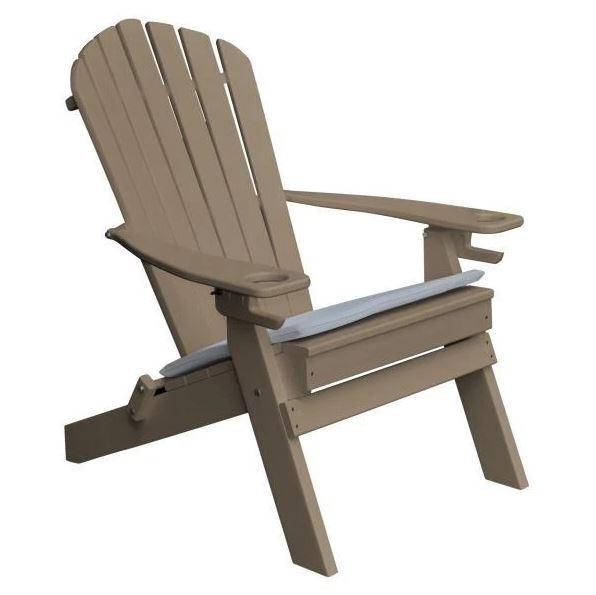 A & L Furniture A & L Furniture Poly Folding Adirondack Chair w/2 Cupholders Weathered Wood Chair 881E-Weathered Wood