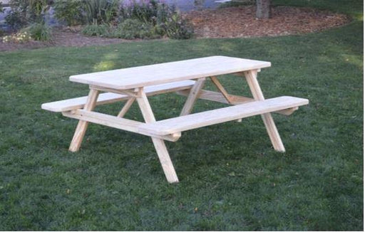 A & L Furniture A & L Furniture Table w/Attached Benches - Specify for FREE 2" Umbrella Hole 4FT / Cedar Table & Benche 111PT-4FT-Cedar