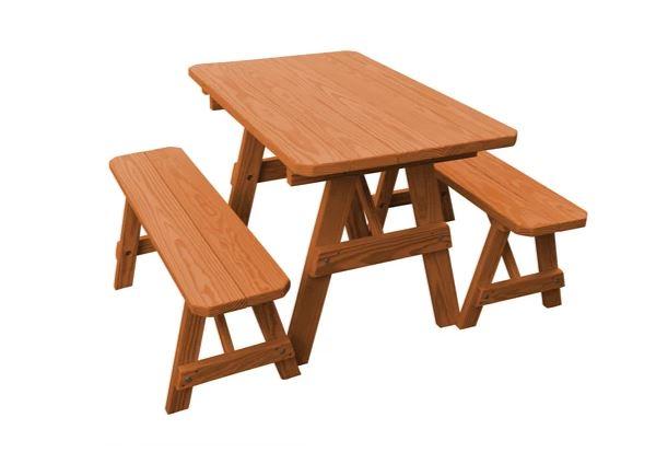 A & L Furniture A & L Furniture Traditional Table w/2 Benches - Specify for FREE 2" Umbrella Hole 4FT / Cedar Table & Benche 131PT-4FT-Cedar