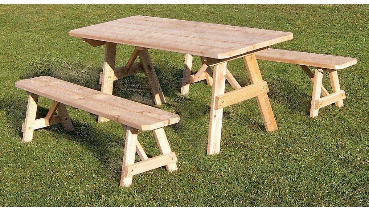 A & L Furniture A & L Furniture Traditional Table w/2 Benches Unfinished - Specify for FREE 2" Umbrella Hole 4ft / Unfinished / No Thanks Table & Benches 131C-4FT-Unfinished-NT