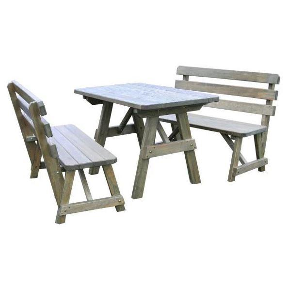 A & L Furniture A & L Furniture Yellow Pine Table w/2 Backed Benches Unfinished 4ft / Unfinished / No Thanks Table & Benches 241-4FT-Unfinished-NT