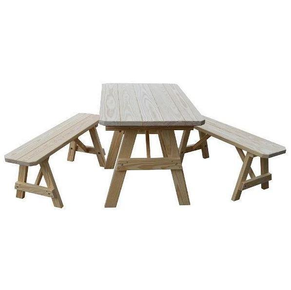 A & L Furniture A & L Furniture Yellow Pine Traditional Table w/2 Benches Unfinished Table & Benches