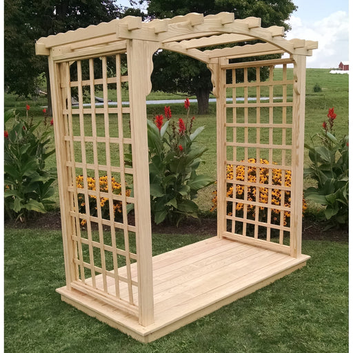 A & L Furniture Amish Handcrafted Cedar Wood Cambridge Arbor & Deck 4 ft / Gray Stain Arbor 1420C-GS