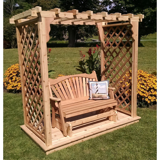 A & L Furniture Amish Handcrafted Cedar Wood Covington Arbor w/ Deck & Glider 5 ft / Gray Stain Cedar 1535C-GS