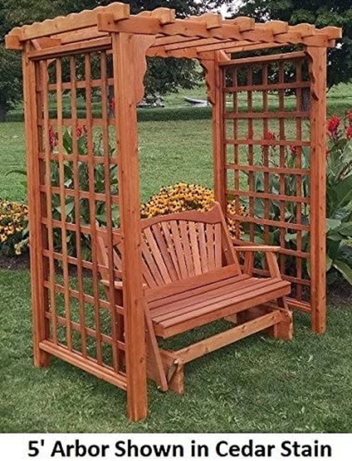A & L Furniture Amish Handcrafted Cedar Wood Lexington Arbor w/ Deck & Glider 5 ft / Gray Stain Cedar 1534C-GS