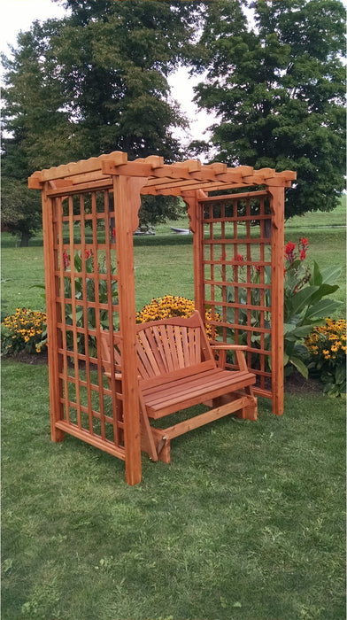A & L Furniture Amish Handcrafted Cedar Wood Lexington Arbor w/ Glider 5 ft / Gray Stain Cedar 1538C-GS