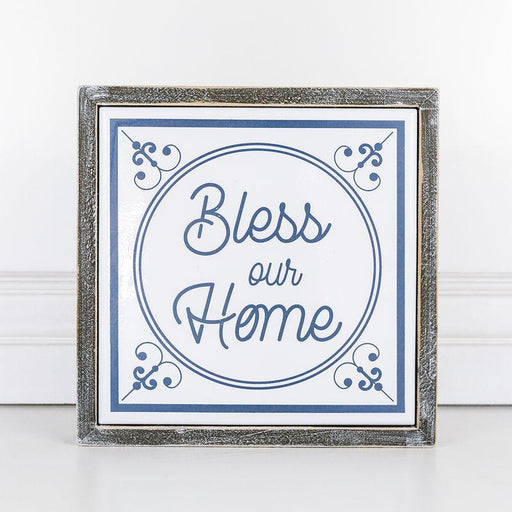 Adams & Co. Adams & Co. 10x10x1.5 Wood Framed Metal Sign (BLESS) White/Blue Art 15433