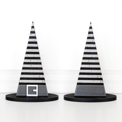 Adams & Co. Adams & Co. 10x14.5x4 Wood Witch Hat (Stripes) Black/Grey/White Art 55126