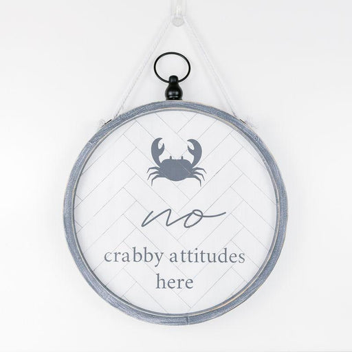 Adams & Co. Adams & Co. 14x14x1.5 Double Sided Round Wood Hanging Framed Sign (CRABBY / SWIMMING) White/Grey Art 10993