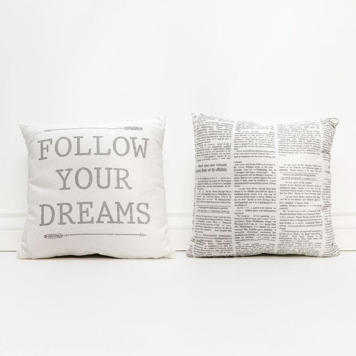Adams & Co. Adams & Co. 16x16x4 Canvas Pillow (DREAMS) White/Grey Art 15089