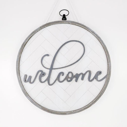 Adams & Co. Adams & Co. 22x22x2 RVS Round Wood Hanging Framed Sign (WELCOMEE) White/Grey Art 10968