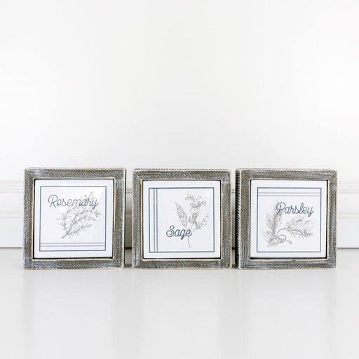 Adams & Co. Adams & Co. 5x5x1.5 Wood Framed Metal Sign S/3 (HERBS) White/Blue/Grey Art 15437