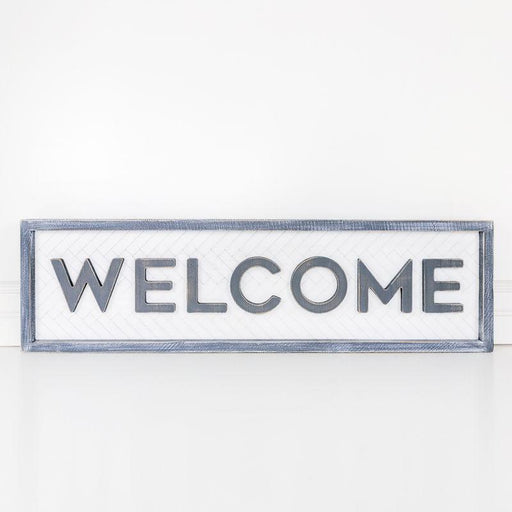 Adams & Co. Adams & Co. 9x32.5x1.5 Double-Sided Wood Framed Sign (WELCOMEE) White/Grey Art 10974