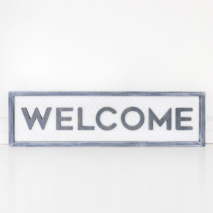 Adams & Co. Adams & Co. 9x32.5x1.5 Double-Sided Wood Framed Sign (WELCOMEE) White/Grey Art 10974