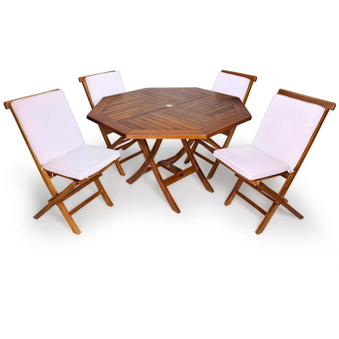 All Things Cedar All Things Cedar 5-Piece 4-ft Teak Octagon Folding Table and Chair Set Tables