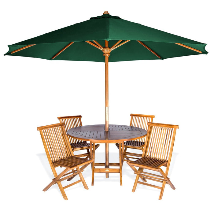 All Things Cedar All Things Cedar 6-Piece 4-ft Teak Round Folding Table Set with Blue Umbrella Green Tables TT6P-R-G 842088029623