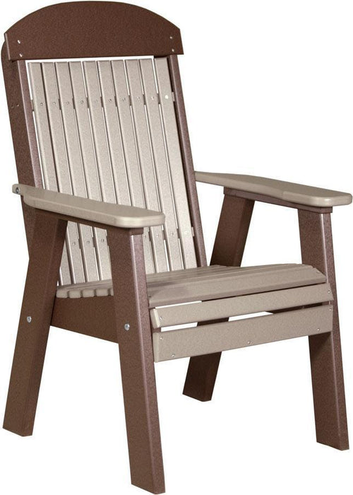 LuxCraft LuxCraft 2' Classic Highback Recycled Plastic Chair With Cup Holder Weather Wood on Chestnut Brown Chair 2CPBWWCBR