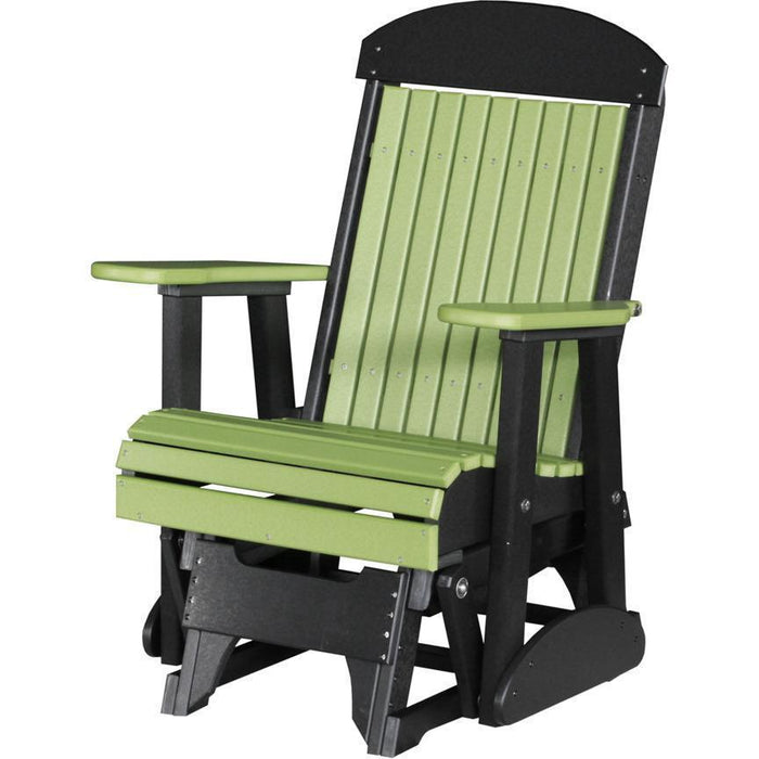 LuxCraft LuxCraft 2 foot Classic Highback Recycled Plastic Glider Chair With Cup Holder Lime Green on Black Glider Chair 2CPGLGB