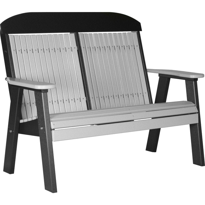 LuxCraft LuxCraft 4' Classic Highback Recycled Plastic Bench Dove Gray on Black Outdoor Bench 4CPBDGB
