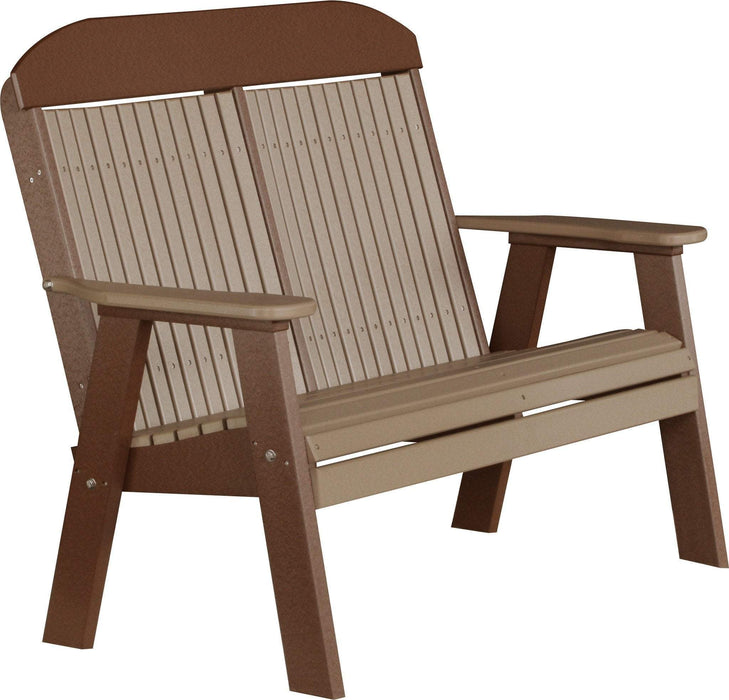 LuxCraft LuxCraft 4' Classic Highback Recycled Plastic Bench Weather Wood on Chestnut Brown Outdoor Bench 4CPBWWCBR