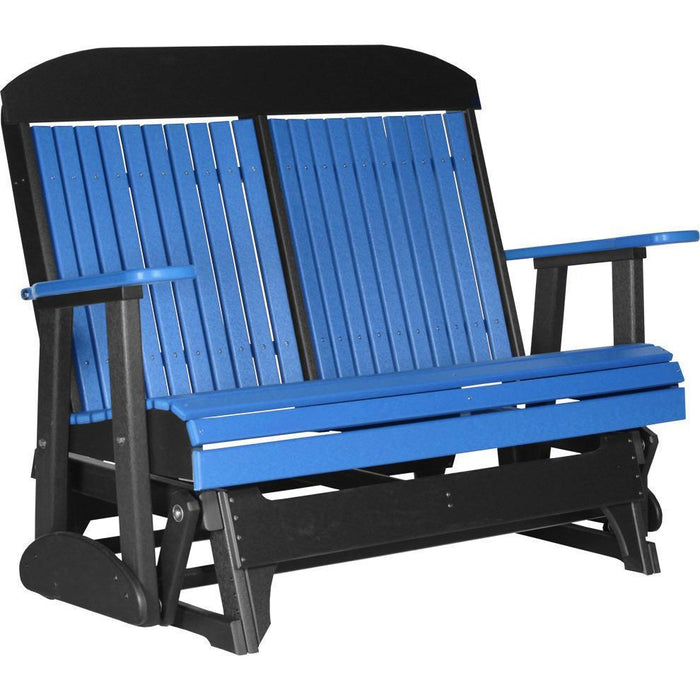 LuxCraft LuxCraft 4 ft. Recycled Plastic Highback Outdoor Glider Bench Blue On Black Highback Glider 4CPGBB