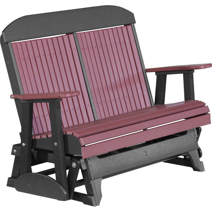 LuxCraft LuxCraft 4 ft. Recycled Plastic Highback Outdoor Glider Bench Cherrywood On Black Highback Glider 4CPGCWB