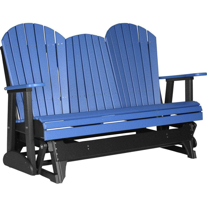 LuxCraft LuxCraft 5 ft. Recycled Plastic Adirondack Outdoor Glider With Cup Holder Blue On Black Adirondack Glider 5APGBB