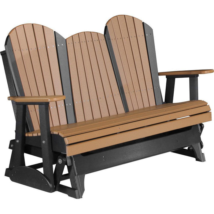 LuxCraft LuxCraft 5 ft. Recycled Plastic Adirondack Outdoor Glider With Cup Holder Cedar On Black Adirondack Glider 5APGCB