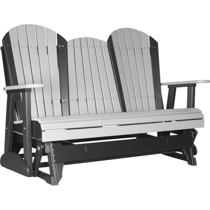 LuxCraft LuxCraft 5 ft. Recycled Plastic Adirondack Outdoor Glider With Cup Holder Dove Gray On Black Adirondack Glider 5APGDGB