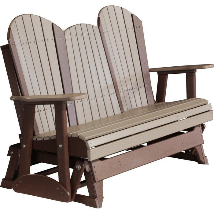 LuxCraft LuxCraft 5 ft. Recycled Plastic Adirondack Outdoor Glider With Cup Holder Weather Wood On Chestnut Brown Adirondack Glider 5APGWWCBR