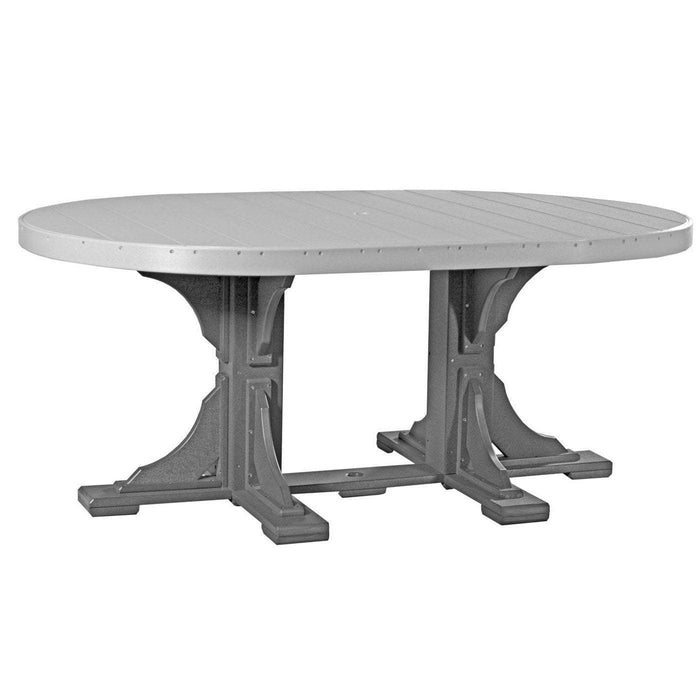 LuxCraft LuxCraft 5 Piece Outdoor Dining Set Recycled Plastic Oval Table with 4 Adirondack Side Chairs Dove Gray On Slate / Bar Tables P46OTDGSBC4-Bar