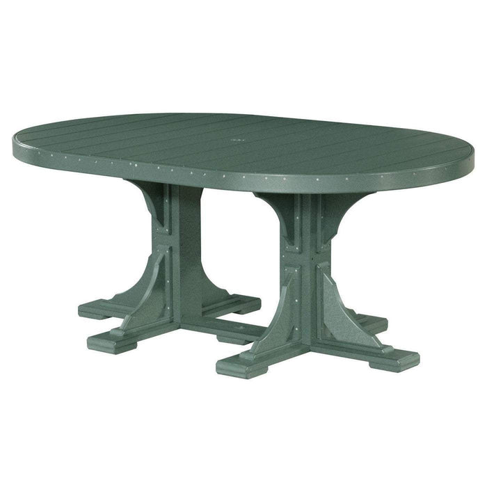 LuxCraft LuxCraft 7 Piece Outdoor Dining Set Recycled Plastic Oval Table with 6 Adirondack Side Chairs Green / Bar Tables P46OTBG