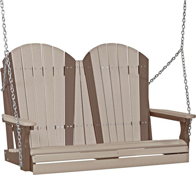 LuxCraft LuxCraft Adirondack 4ft. Recycled Plastic Porch Swing Weather Wood on Chestnut Brown / Adirondack Porch Swing 4APSWWCBR